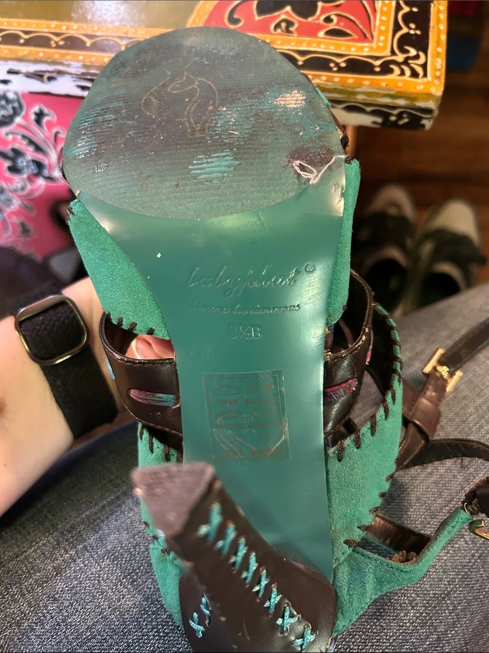 Baby Phat Teal and Black Strappy High Heel Sandals